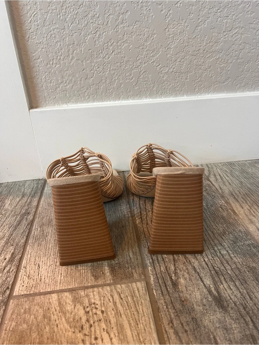 Sam Edelman Nude Woven Strappy Block Heel Mules